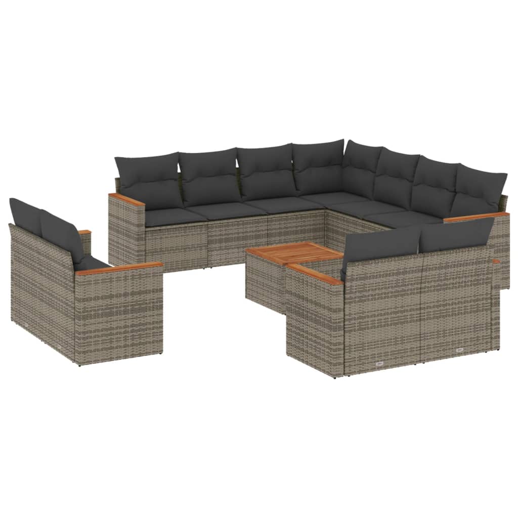 12-dijelni set vrtnih sofa od poliratana s jastucima sivi