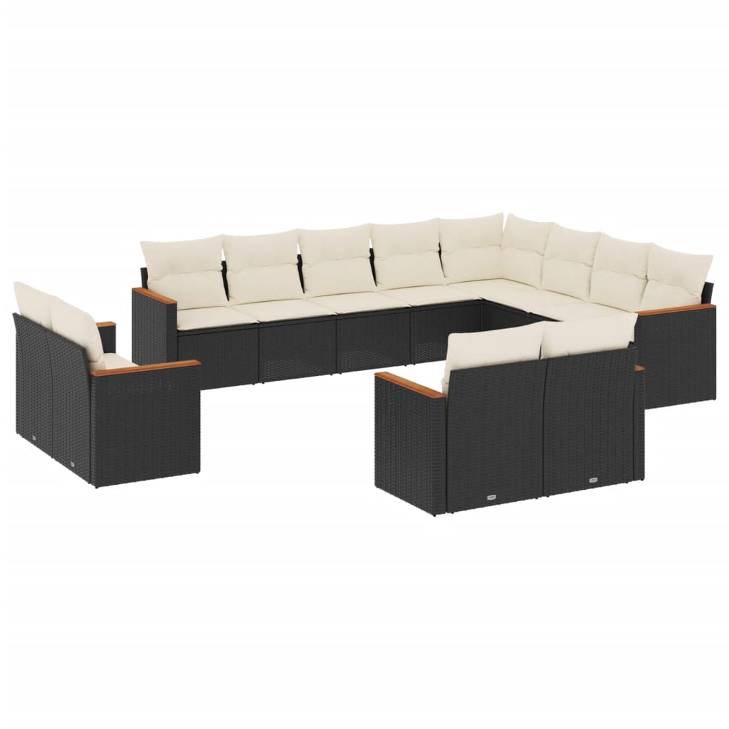 12-dijelni set vrtnih sofa od poliratana s jastucima crni