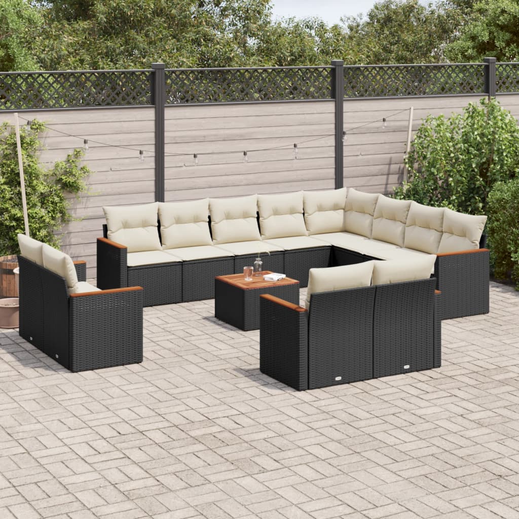 13-dijelni set vrtnih sofa s jastucima poliratan crni