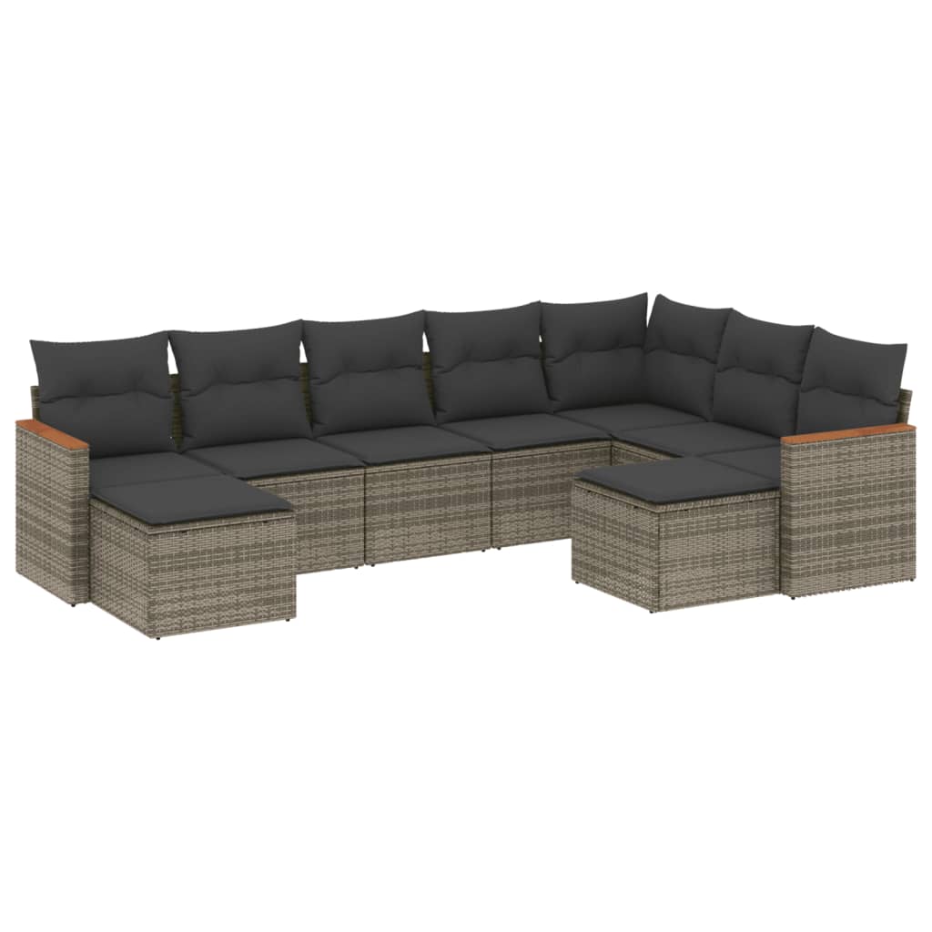 9-dijelni set vrtnih sofa od poliratana s jastucima sivi