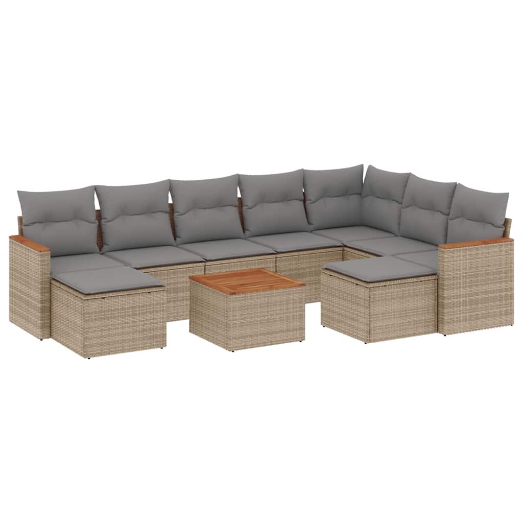 10-dijelni set vrtnih sofa s jastucima bež od poliratana