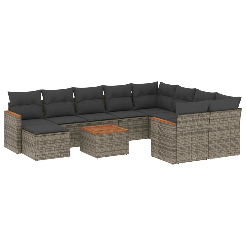 11-dijelni set vrtnih sofa od poliratana s jastucima sivi