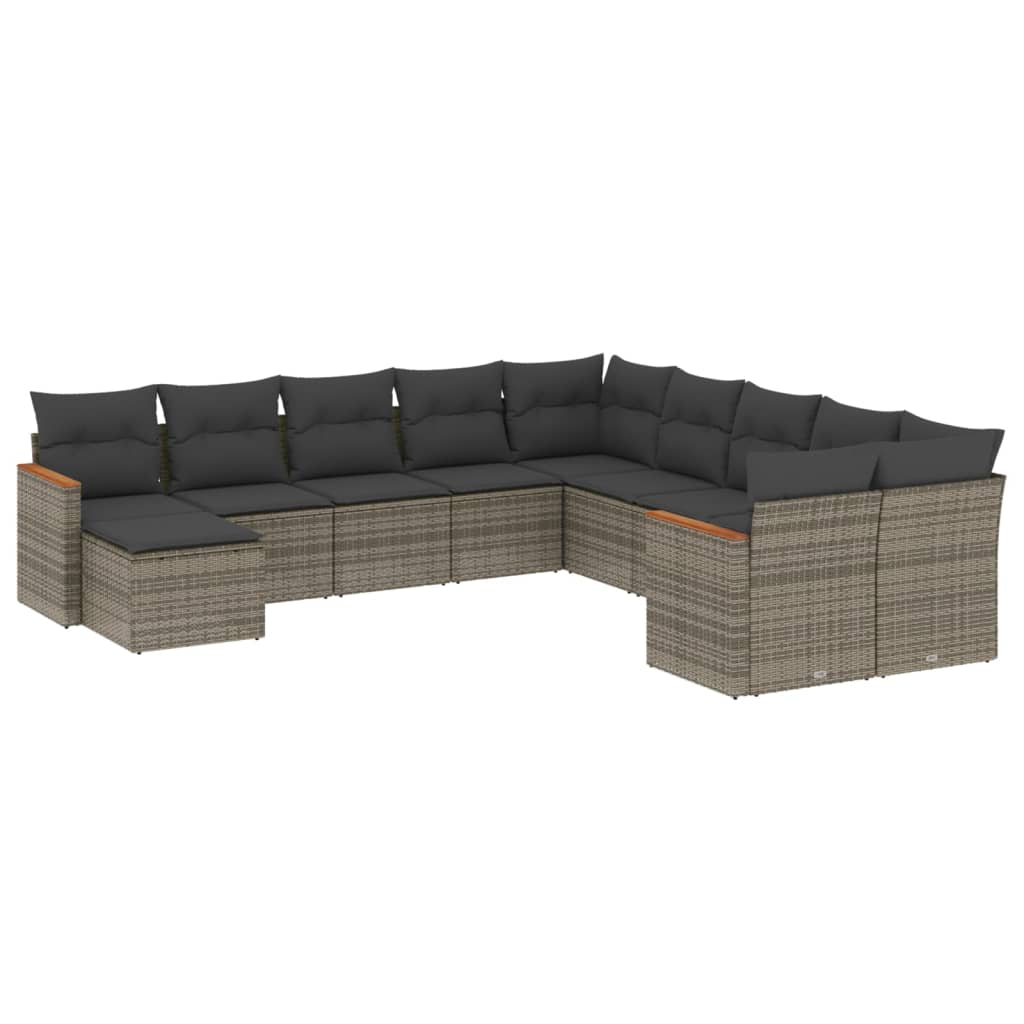 11-dijelni set vrtnih sofa od poliratana s jastucima sivi