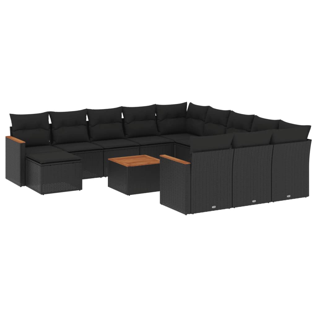 13-dijelni set vrtnih sofa s jastucima poliratan crni