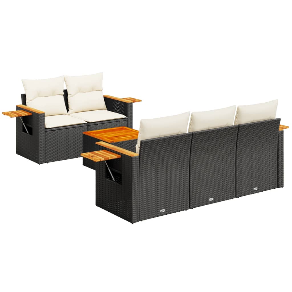 6-dijelni set vrtnih sofa s jastucima crni od poliratana