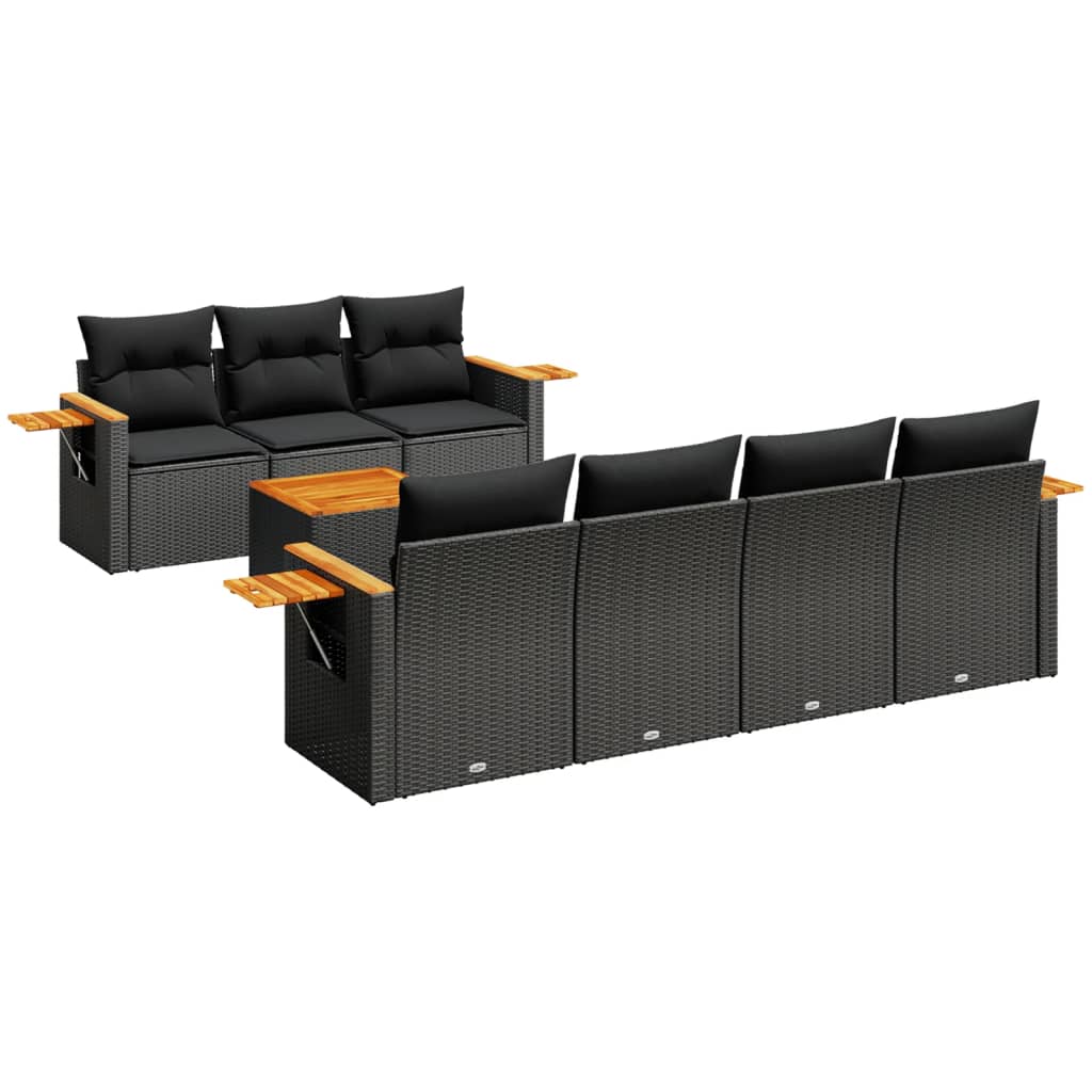 8-dijelni set vrtnih sofa od poliratana s jastucima crni