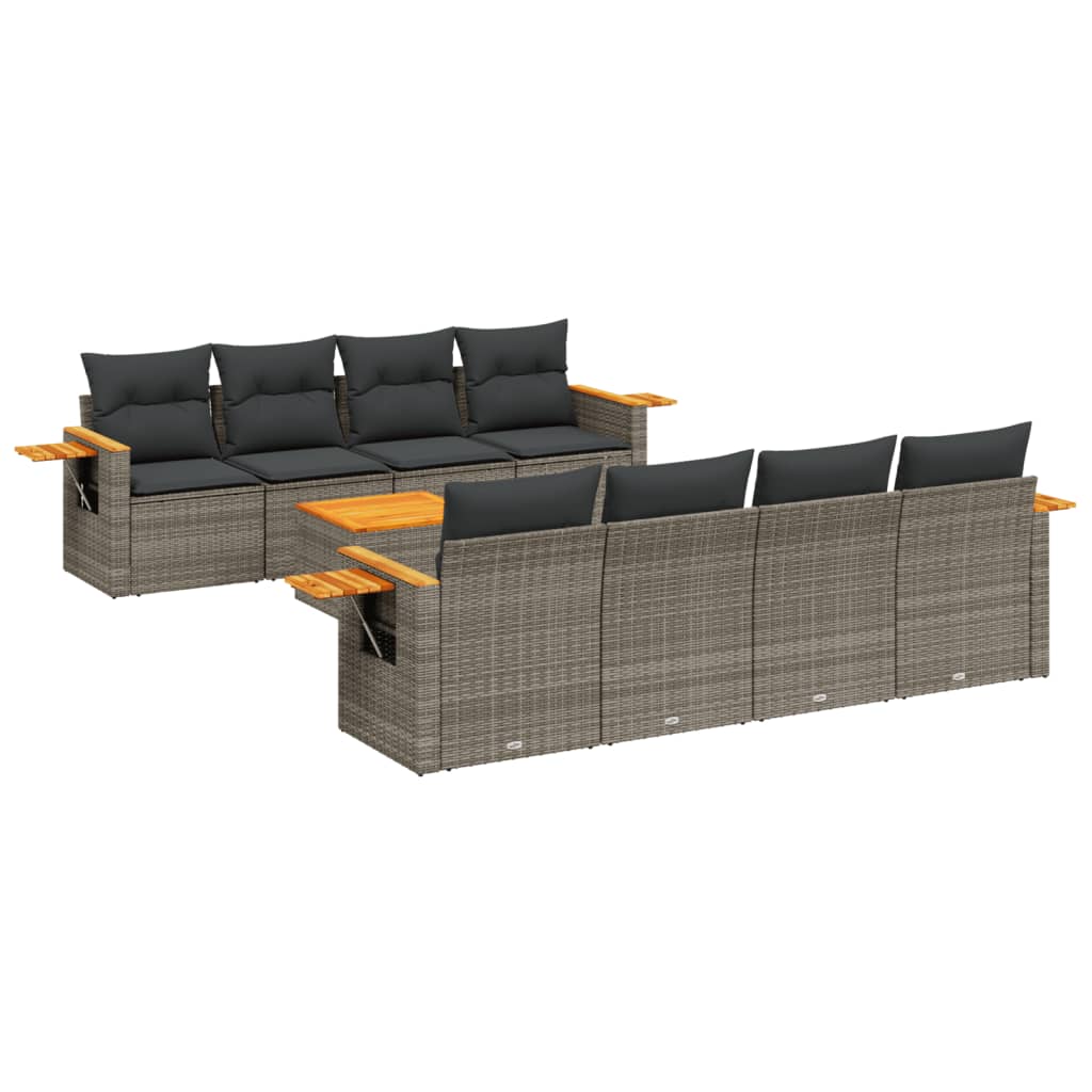 9-dijelni set vrtnih sofa od poliratana s jastucima sivi
