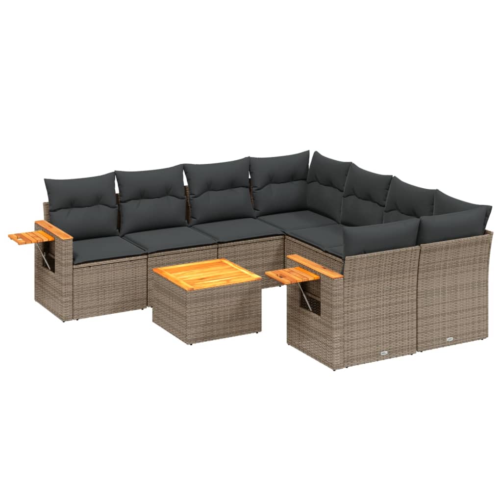 9-dijelni set vrtnih sofa od poliratana s jastucima sivi
