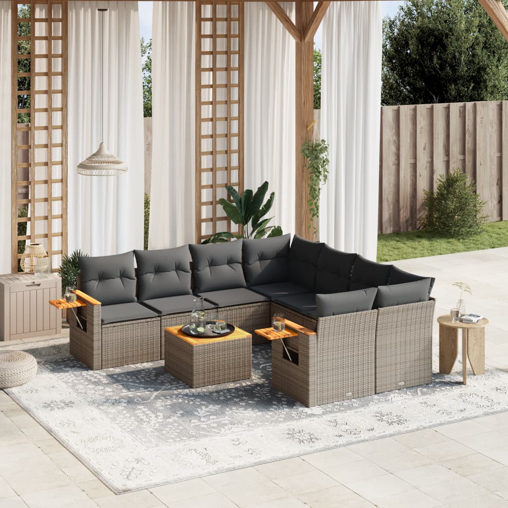9-dijelni set vrtnih sofa od poliratana s jastucima sivi