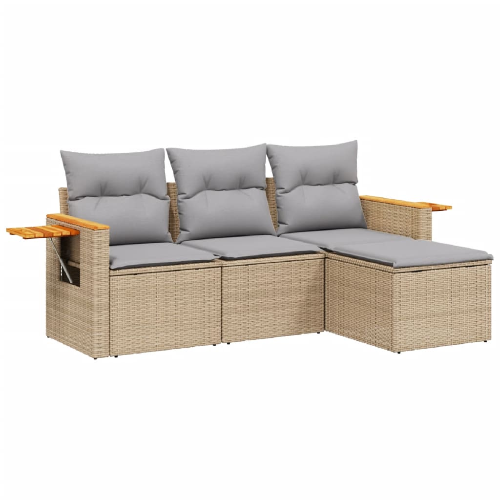 4-dijelni set vrtnih sofa s jastucima bež od poliratana
