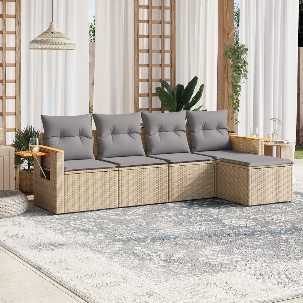 5-dijelni vrtni set sofa s jastucima bež od poliratana