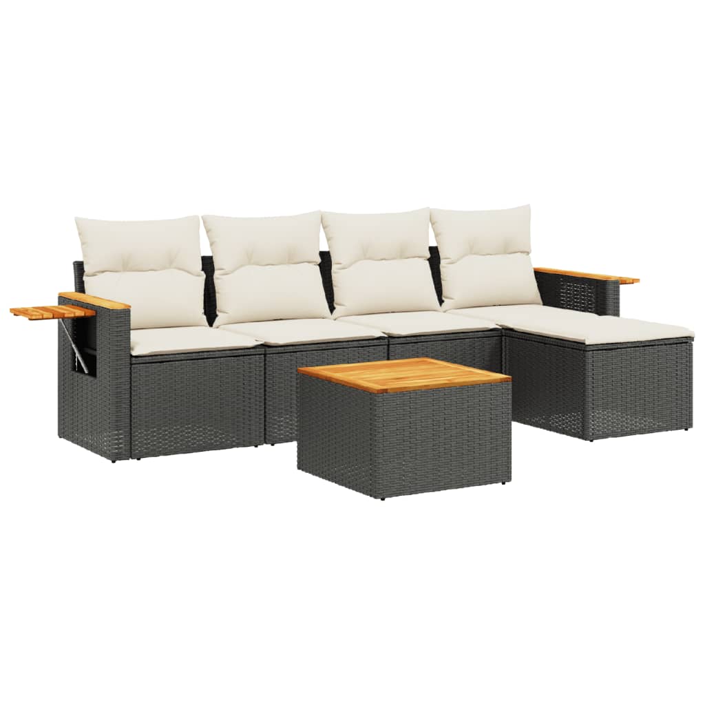 6-dijelni set vrtnih sofa s jastucima crni od poliratana