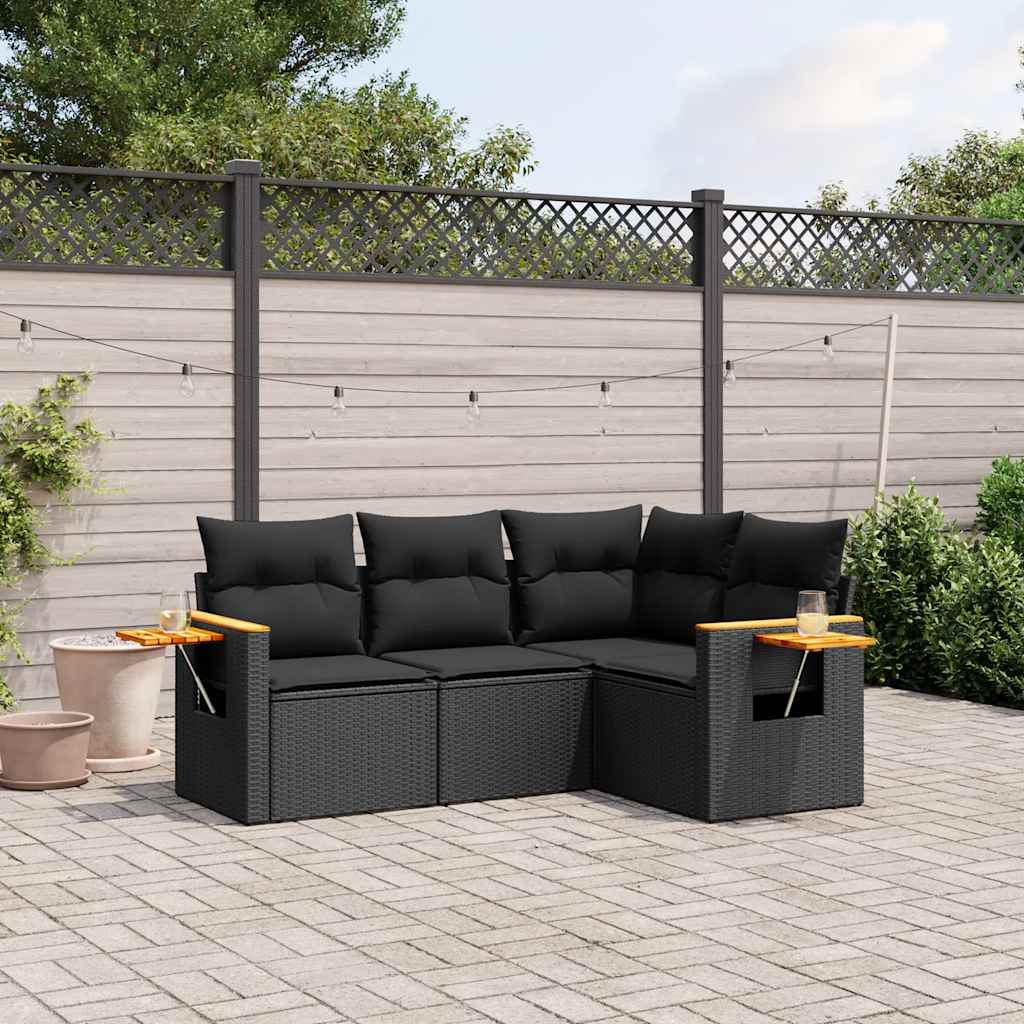 4-dijelni set vrtnih sofa od poliratana s jastucima crni
