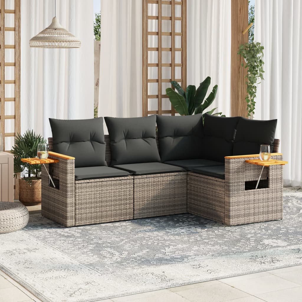 4-dijelni set vrtnih sofa od poliratana s jastucima sivi
