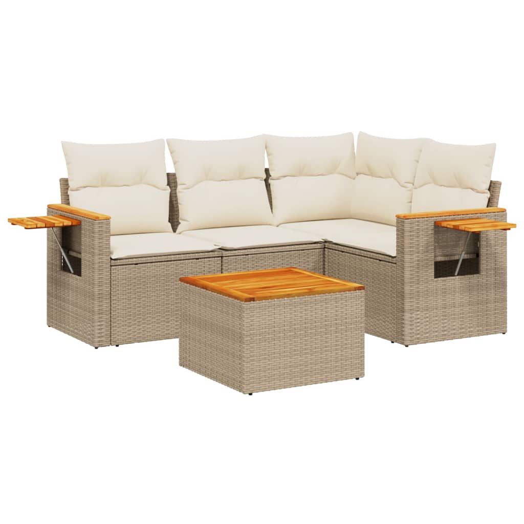 5-dijelni vrtni set sofa s jastucima bež od poliratana