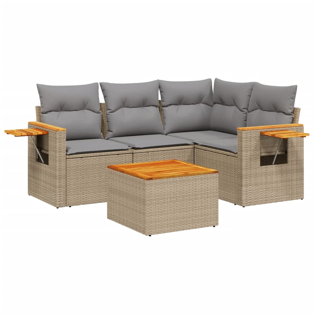 5-dijelni vrtni set sofa s jastucima bež od poliratana