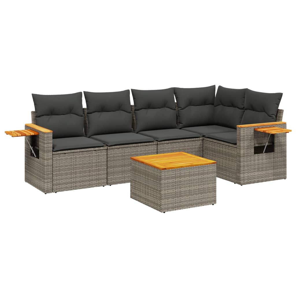 6-dijelni set vrtnih sofa od poliratana s jastucima sivi