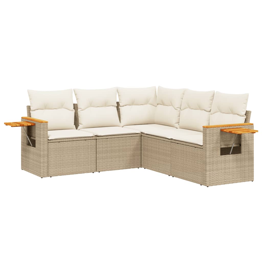 5-dijelni vrtni set sofa s jastucima bež od poliratana