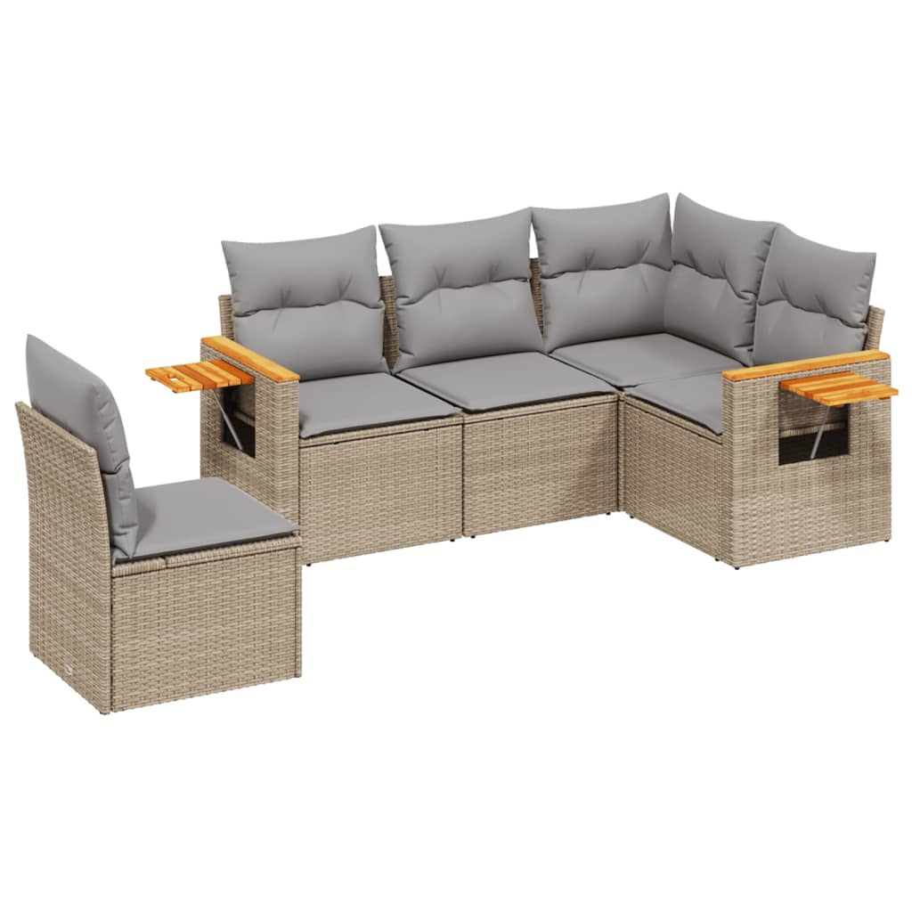 5-dijelni vrtni set sofa s jastucima bež od poliratana