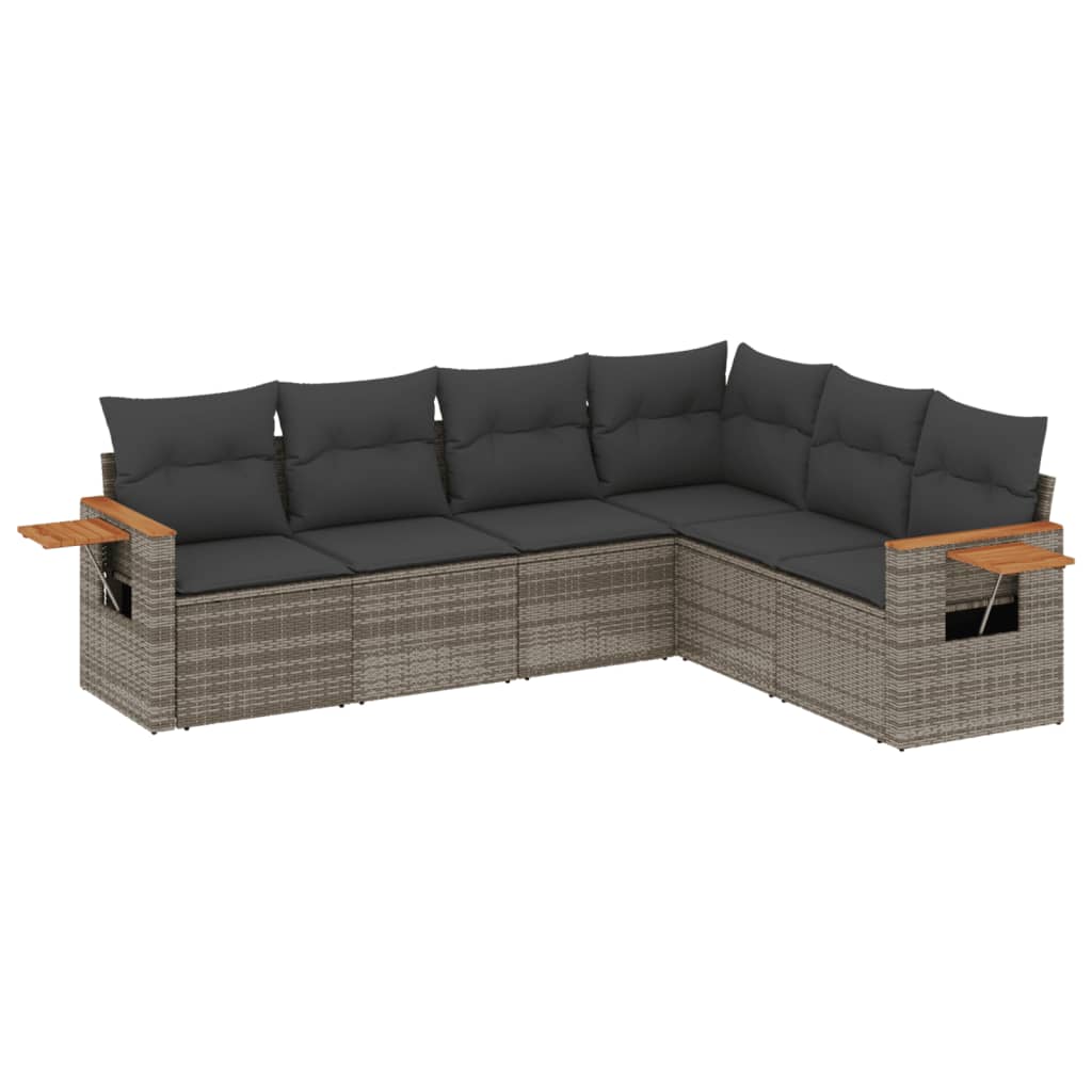 6-dijelni set vrtnih sofa od poliratana s jastucima sivi