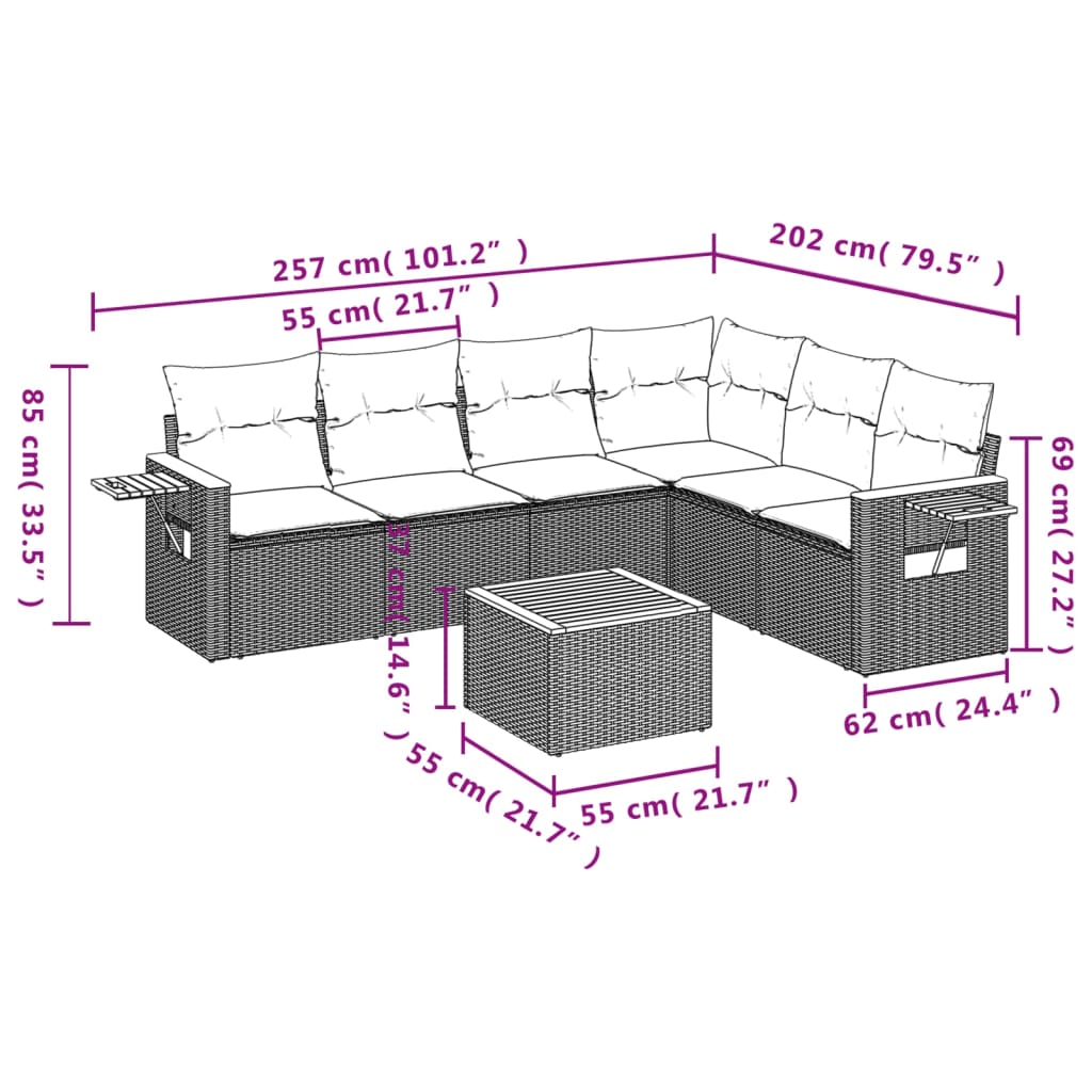 7-dijelni set vrtnih sofa sivi od poliratana