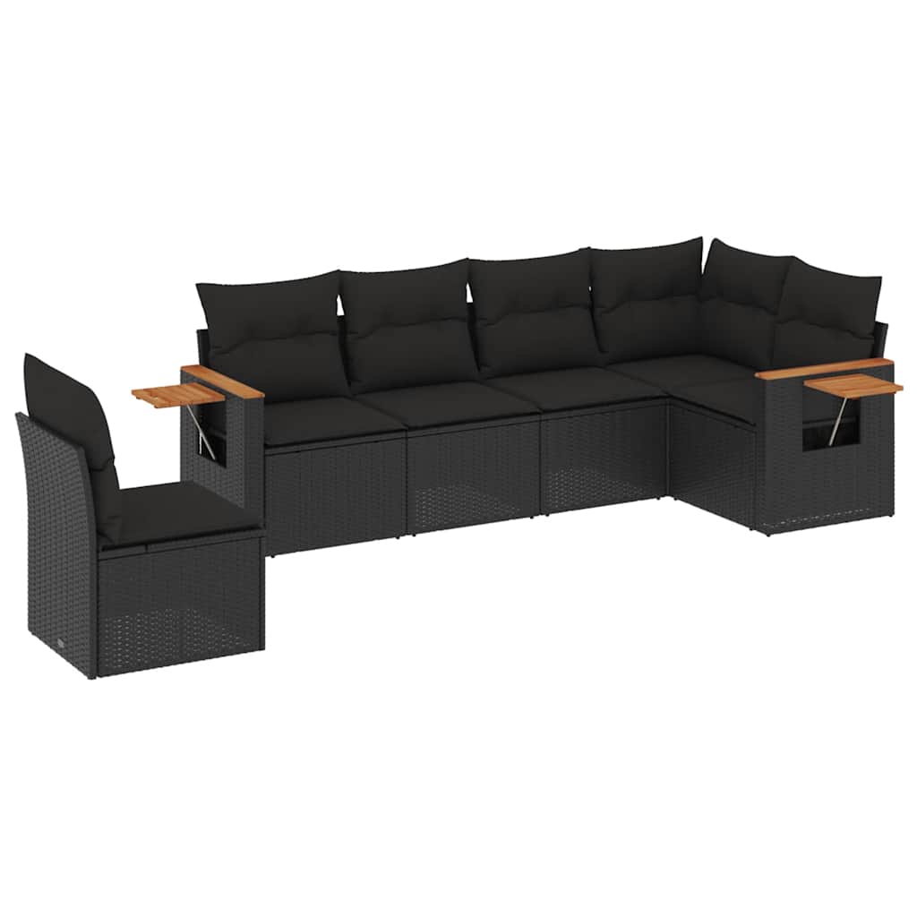 6-dijelni set vrtnih sofa s jastucima crni od poliratana