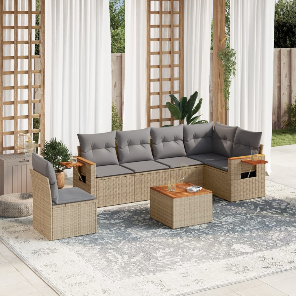 7-dijelni set vrtnih sofa od poliratana s jastucima bež