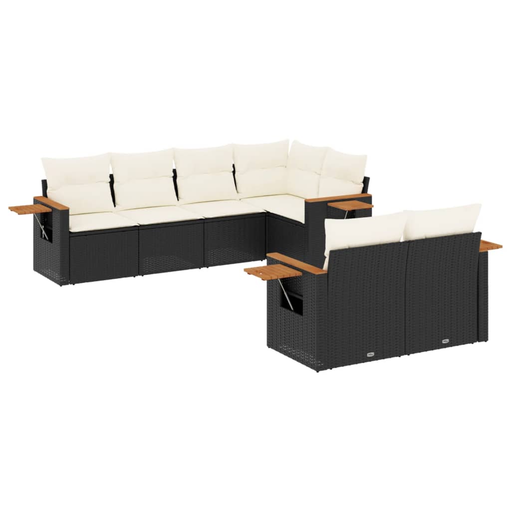 7-dijelni set vrtnih sofa od poliratana s jastucima crni