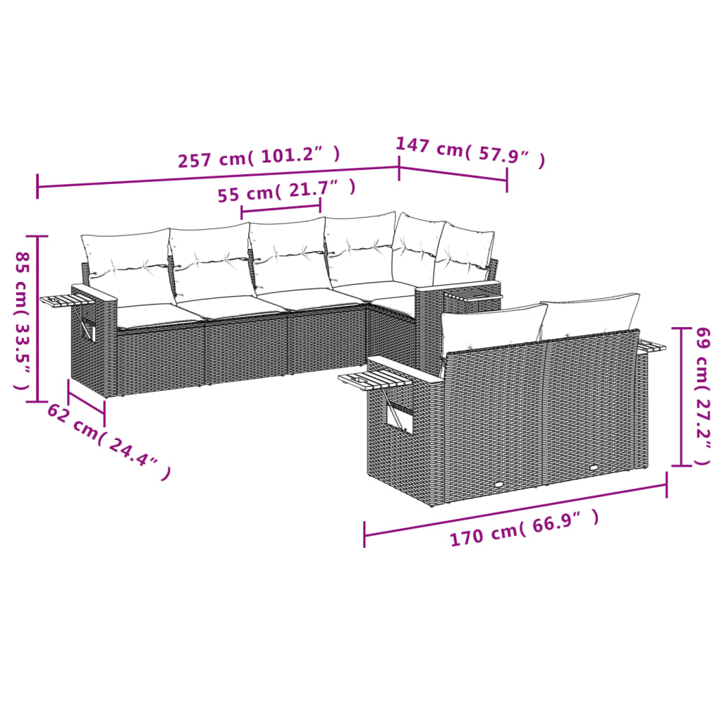 7-dijelni set vrtnih sofa sivi od poliratana
