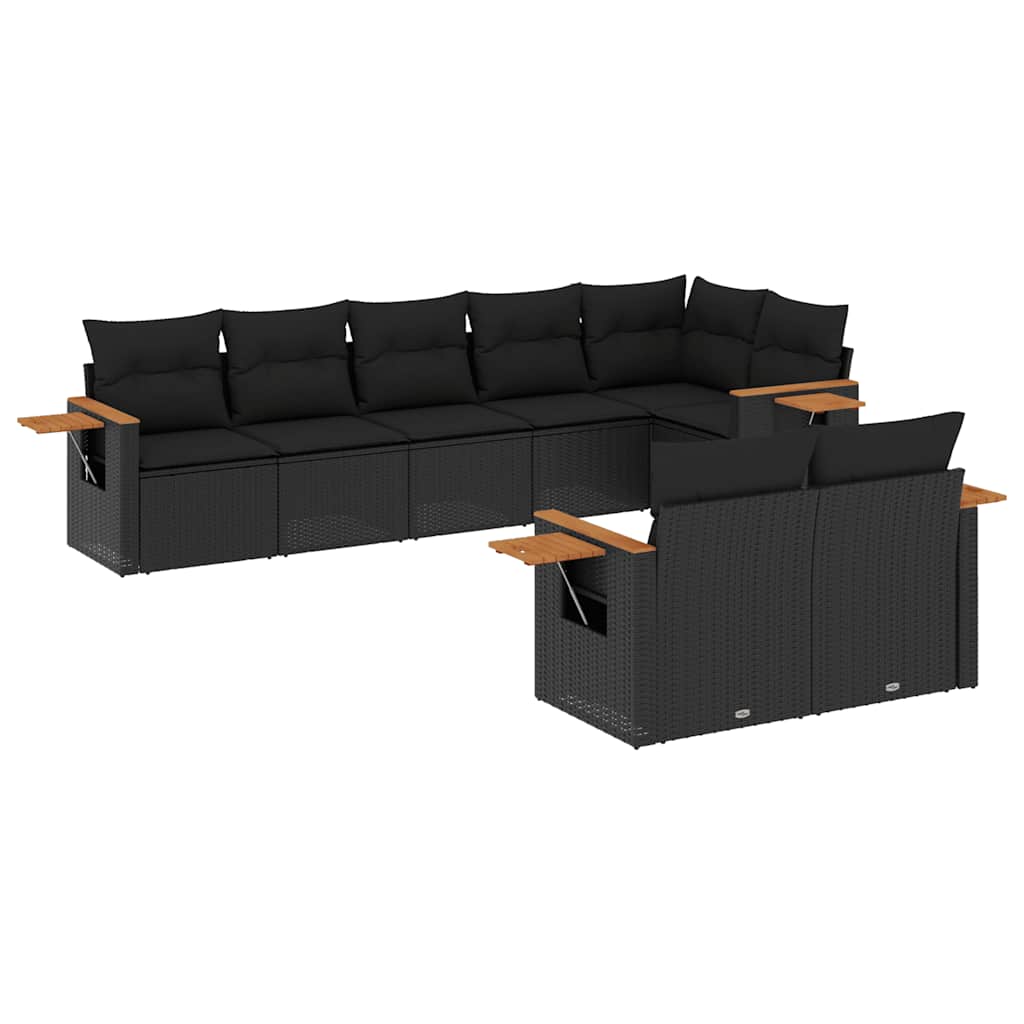 8-dijelni set vrtnih sofa od poliratana s jastucima crni