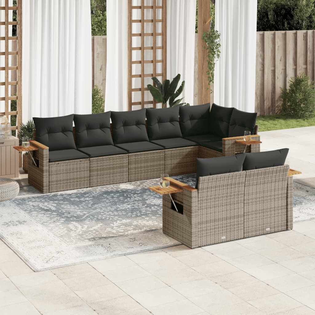 8-dijelni set vrtnih sofa od poliratana s jastucima sivi