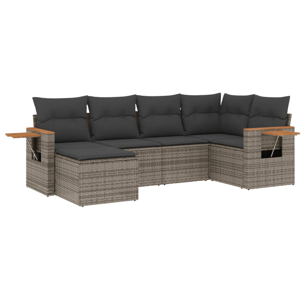 6-dijelni set vrtnih sofa od poliratana s jastucima sivi