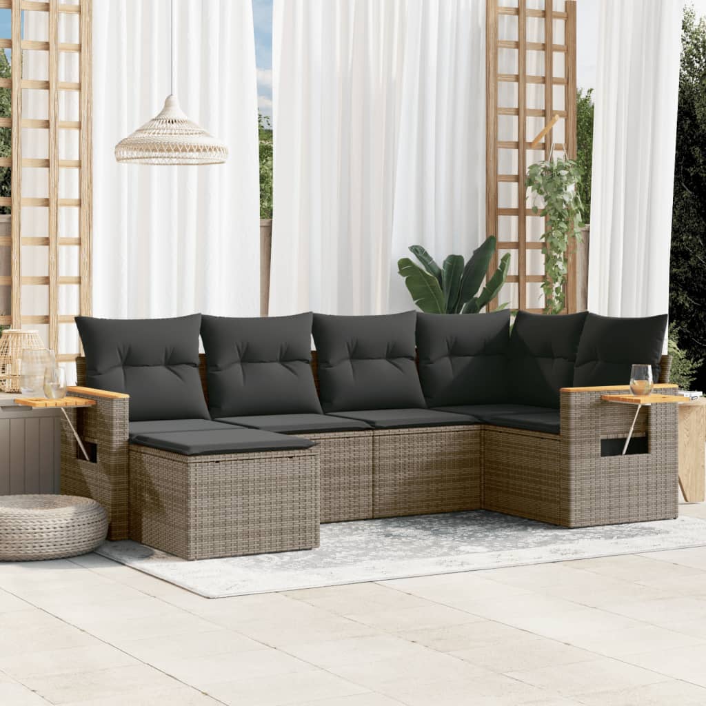 6-dijelni set vrtnih sofa od poliratana s jastucima sivi