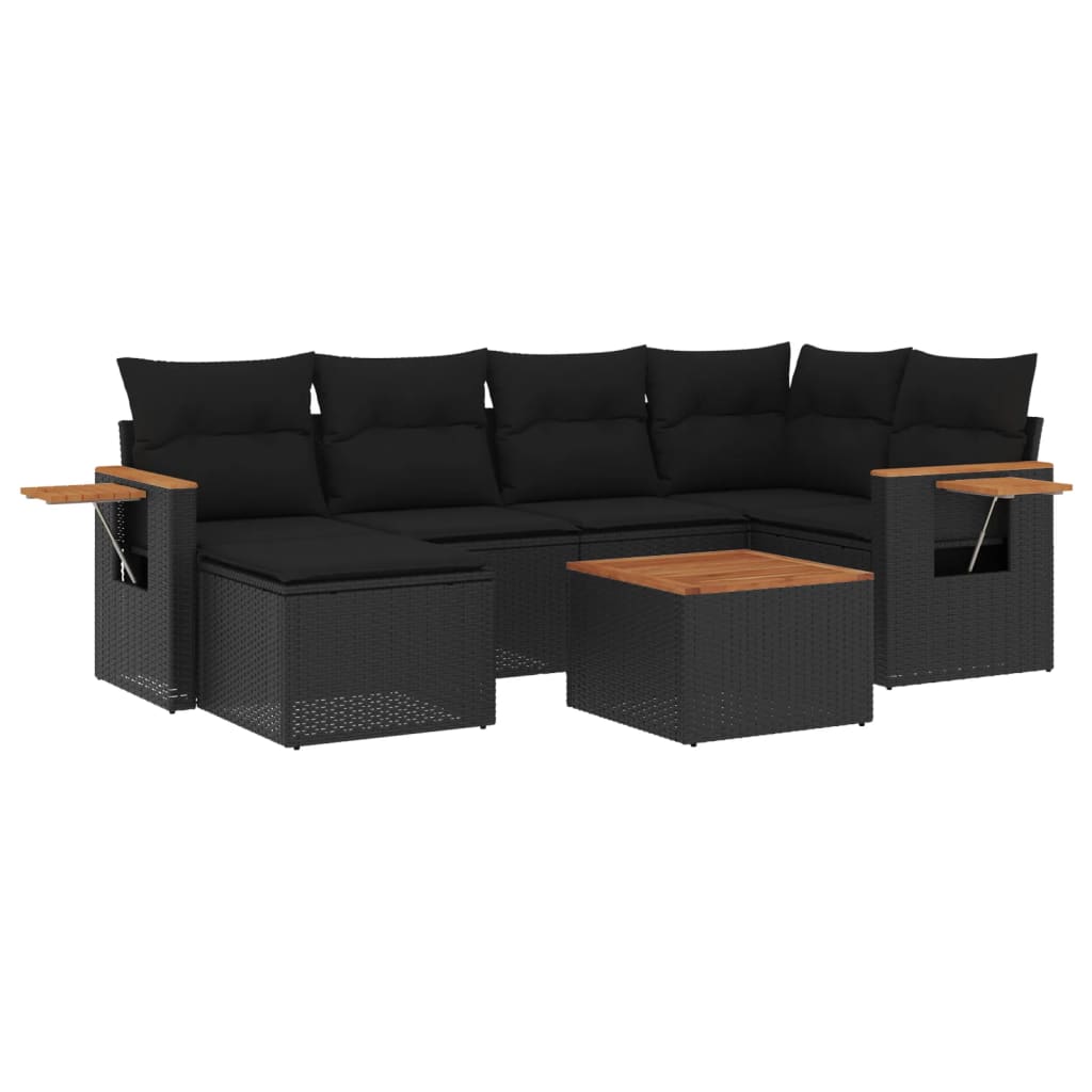 7-dijelni set vrtnih sofa od poliratana s jastucima crni