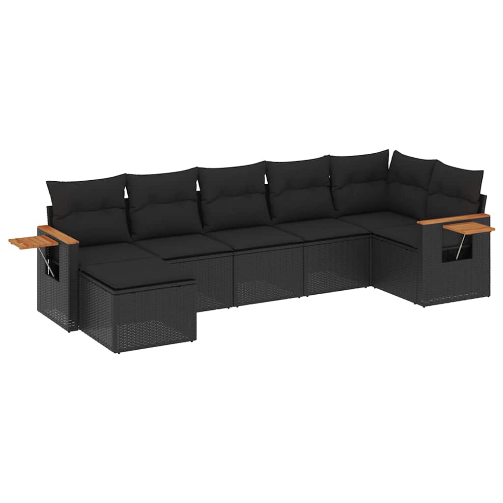 7-dijelni set vrtnih sofa od poliratana s jastucima crni