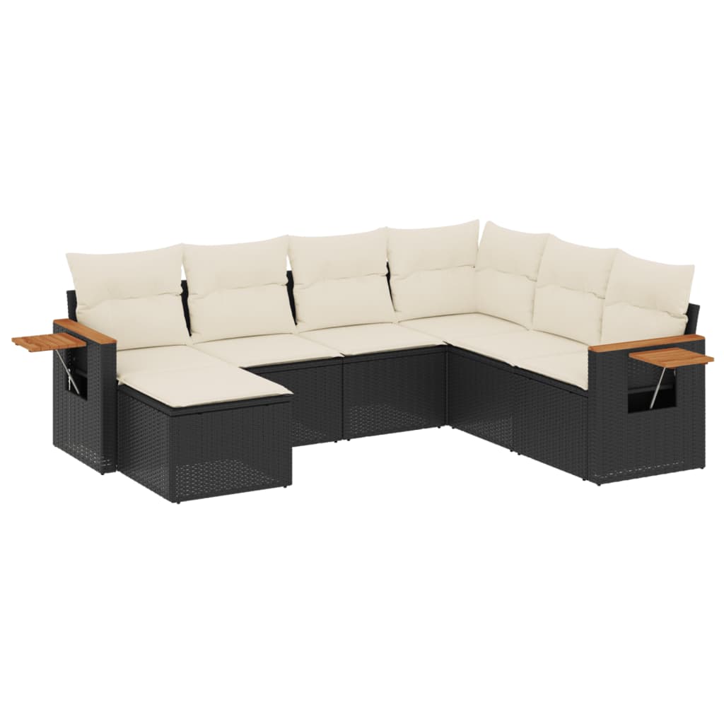 7-dijelni set vrtnih sofa od poliratana s jastucima crni