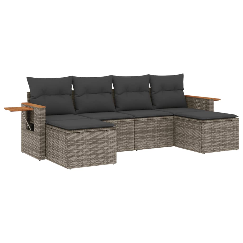6-dijelni set vrtnih sofa od poliratana s jastucima sivi