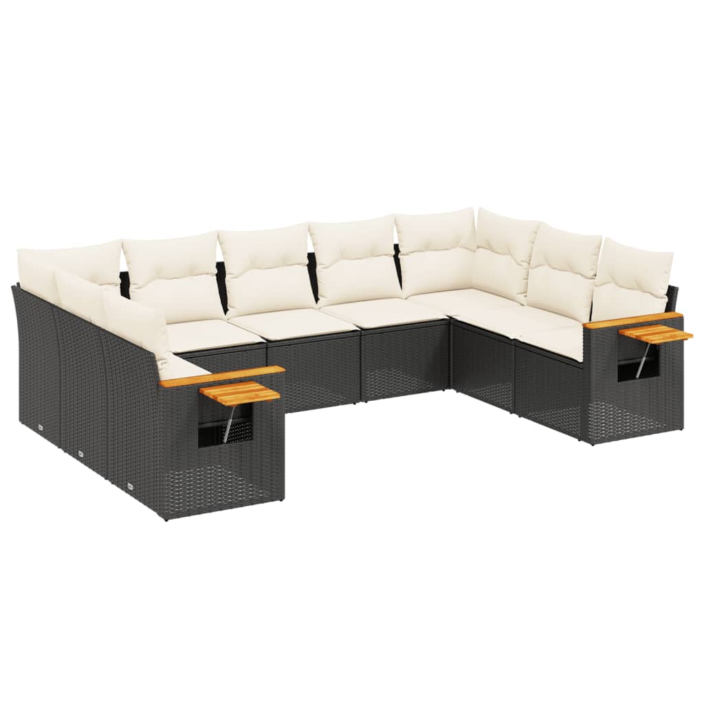 9-dijelni set vrtnih sofa s jastucima crni od poliratana