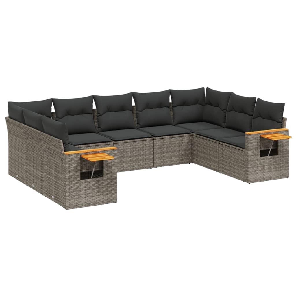 9-dijelni set vrtnih sofa od poliratana s jastucima sivi