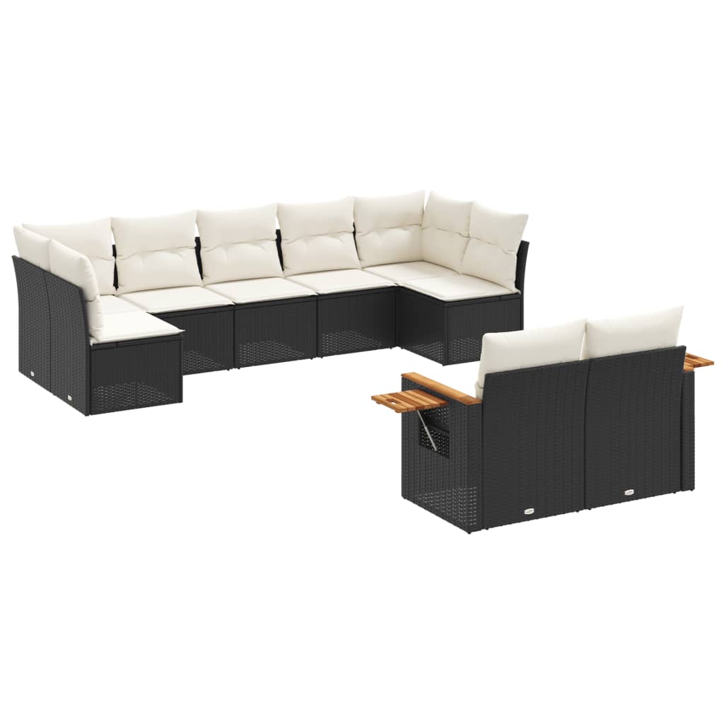 9-dijelni set vrtnih sofa s jastucima crni od poliratana