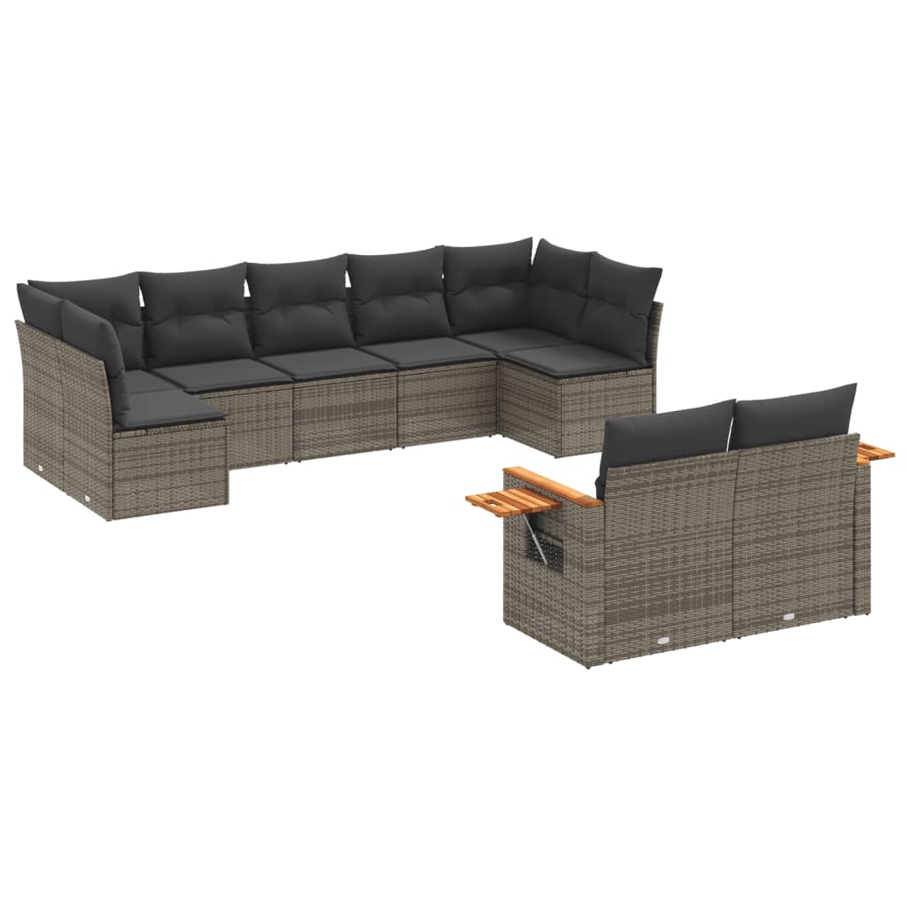 9-dijelni set vrtnih sofa od poliratana s jastucima sivi