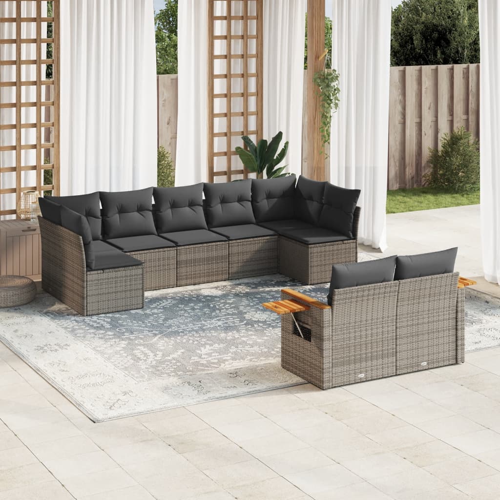 9-dijelni set vrtnih sofa od poliratana s jastucima sivi