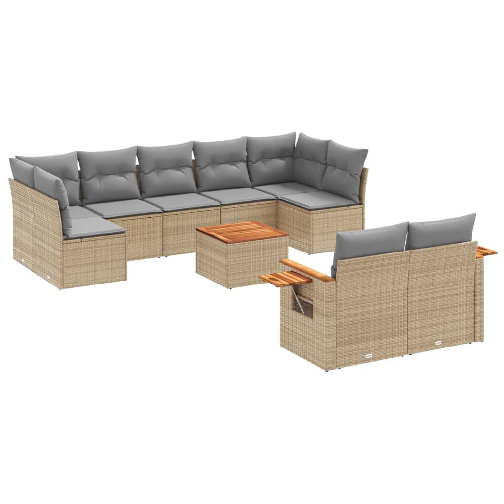 10-dijelni set vrtnih sofa s jastucima bež od poliratana
