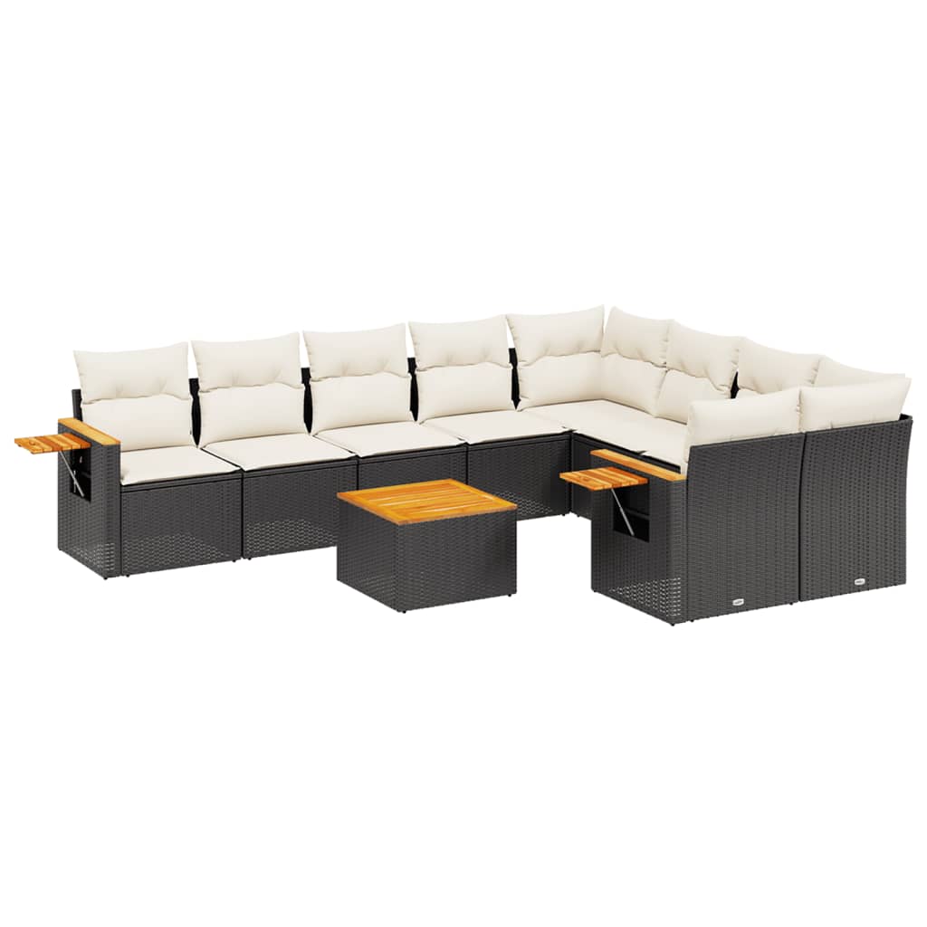 10-dijelni set vrtnih sofa s jastucima crni od poliratana