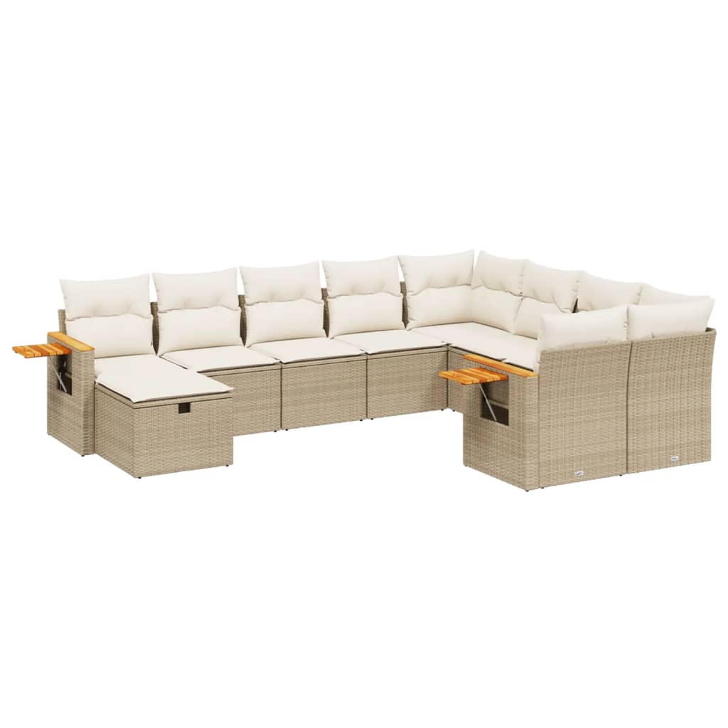 10-dijelni set vrtnih sofa s jastucima bež od poliratana