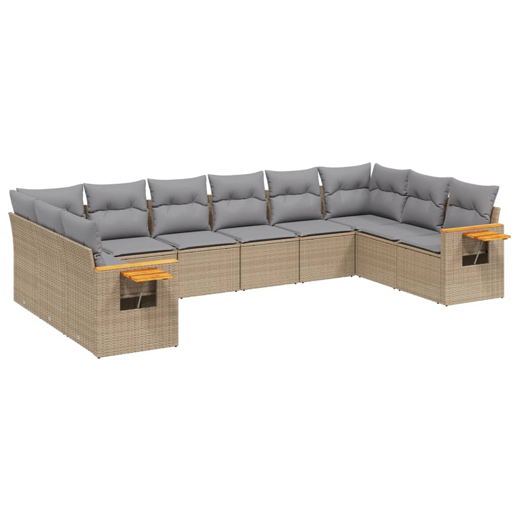10-dijelni set vrtnih sofa s jastucima bež od poliratana