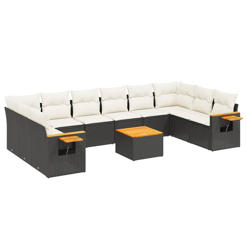 11-dijelni set vrtnih sofa od poliratana s jastucima crni