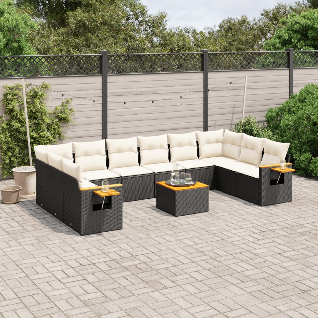 11-dijelni set vrtnih sofa od poliratana s jastucima crni
