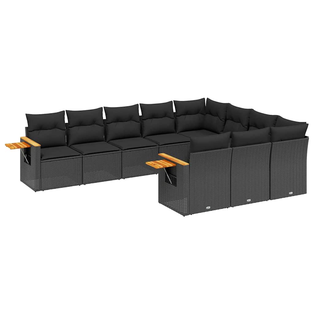 10-dijelni set vrtnih sofa s jastucima crni od poliratana