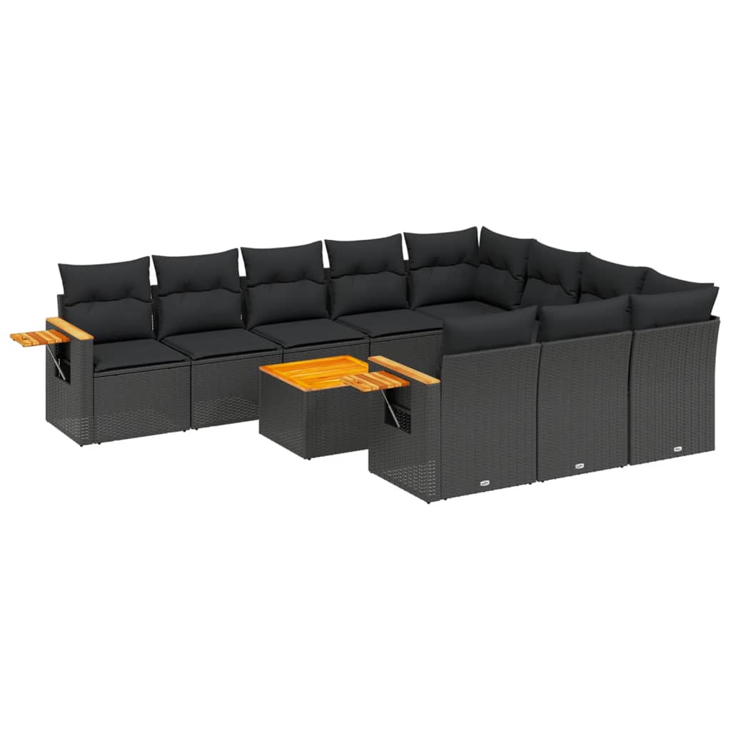 11-dijelni set vrtnih sofa od poliratana s jastucima crni